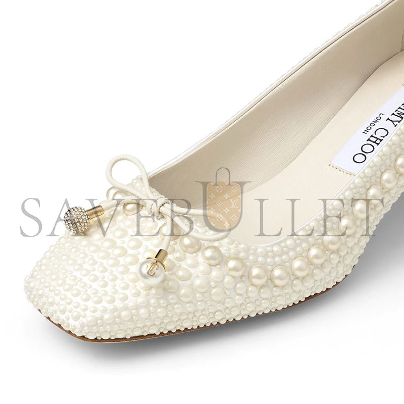 Ji*y Ch* elme 45 white pearl embellished satin pumps elme45woz